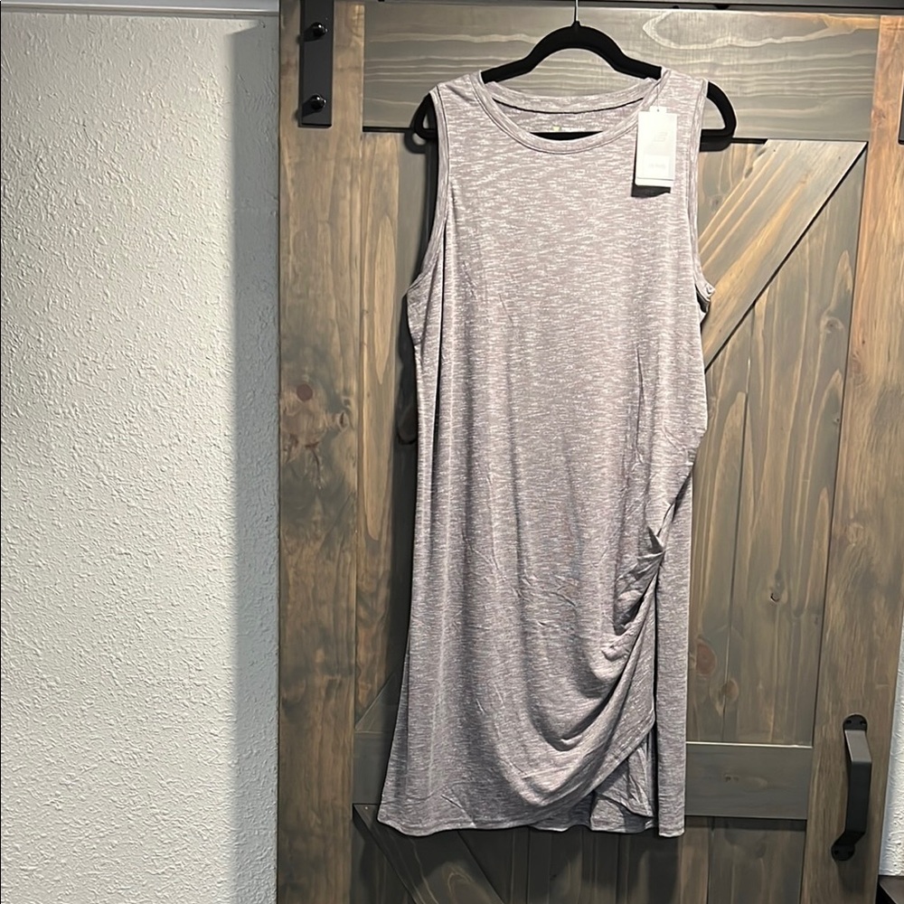 Gray Sleeveless Dress with Side Ruche